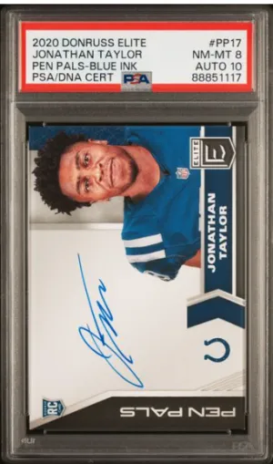 Jonathan Taylor 2020 Donruss Elite Pen Pals Rookie Auto Blue ink front